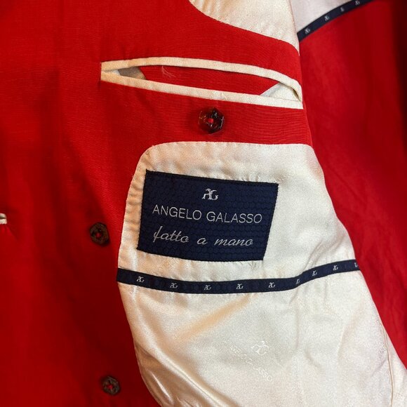 Deluxe Angelo Galasso Couture Italy Silk Linen Blend XL Red White Jacket - Picture 7 of 11